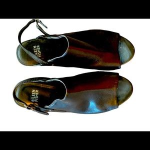Eileen Fisher stunning wood & leather clogs